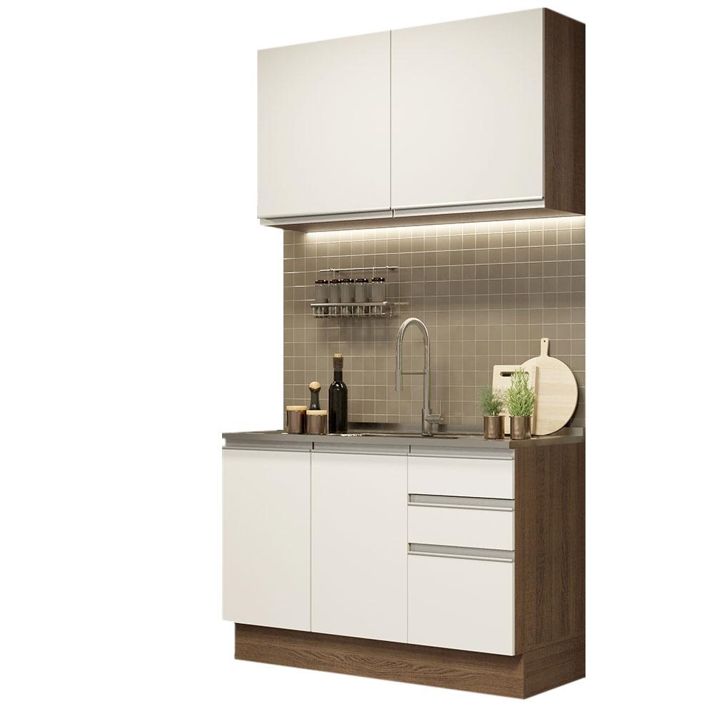 Cozinha Compacta Madesa Glamy 120003 com Armário e Balcão (Sem Tampo e Pia) - Rustic/Branco