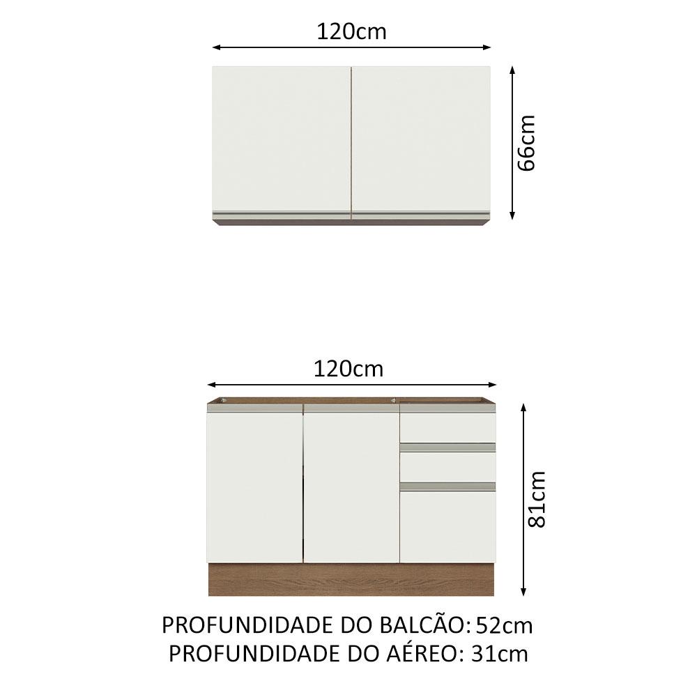 Cozinha Compacta Madesa Glamy 120003 com Armário e Balcão (Sem Tampo e Pia) - Rustic/Branco