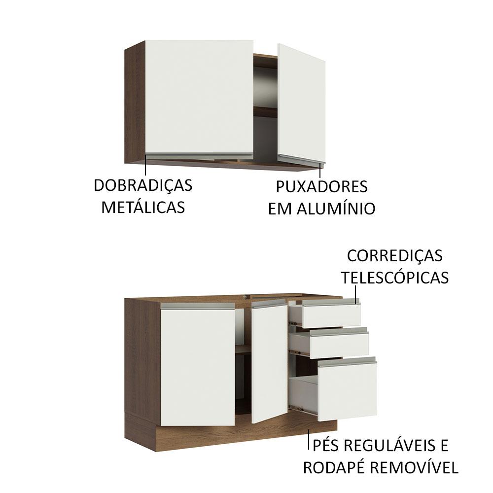 Cozinha Compacta Madesa Glamy 120003 com Armário e Balcão (Sem Tampo e Pia) - Rustic/Branco