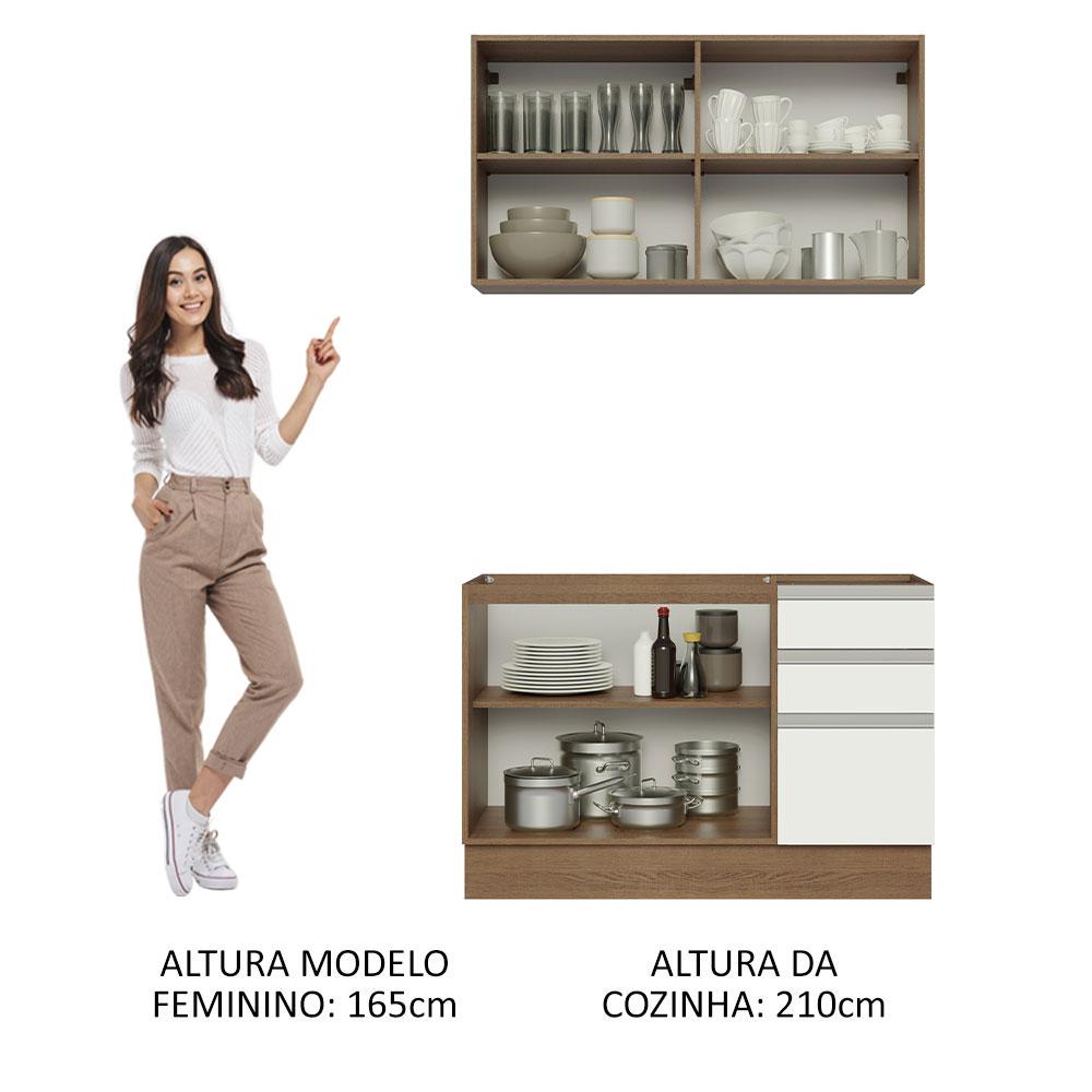 Cozinha Compacta Madesa Glamy 120003 com Armário e Balcão (Sem Tampo e Pia) - Rustic/Branco