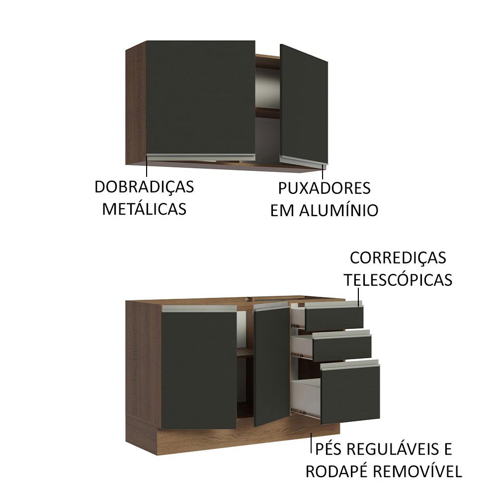 Cozinha Compacta Madesa Glamy 120003 com Armário e Balcão (Sem Tampo e Pia) - Rustic/Preto