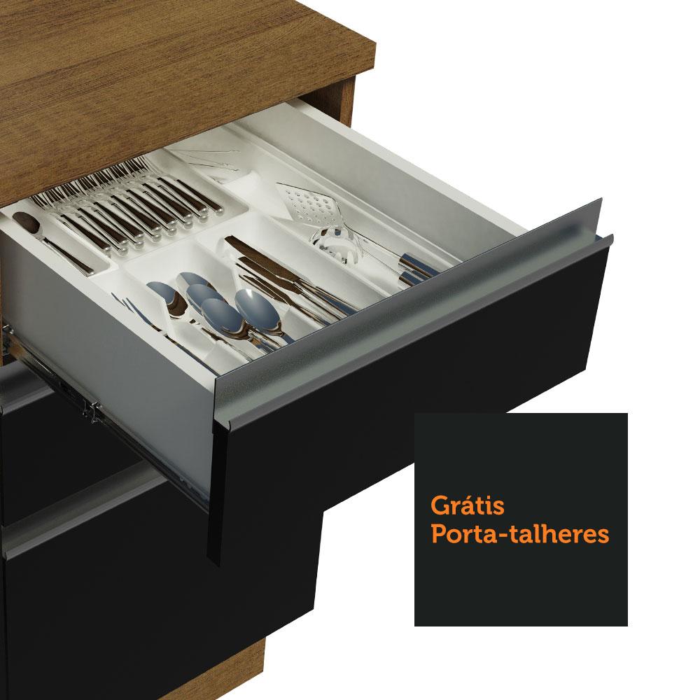 Cozinha Compacta Madesa Glamy 120003 com Armário e Balcão (Sem Tampo e Pia) - Rustic/Preto