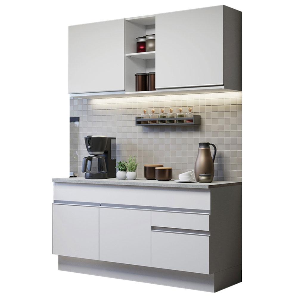 Cozinha Compacta Madesa Glamy 150001 com Armário e Balcão (Com Tampo) - Branco