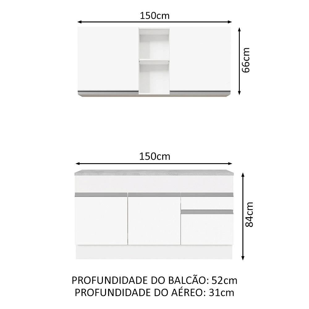 Cozinha Compacta Madesa Glamy 150001 com Armário e Balcão (Com Tampo) - Branco