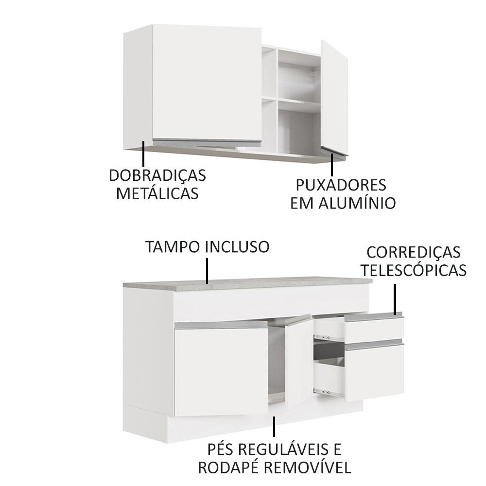 Cozinha Compacta Madesa Glamy 150001 com Armário e Balcão (Com Tampo) - Branco