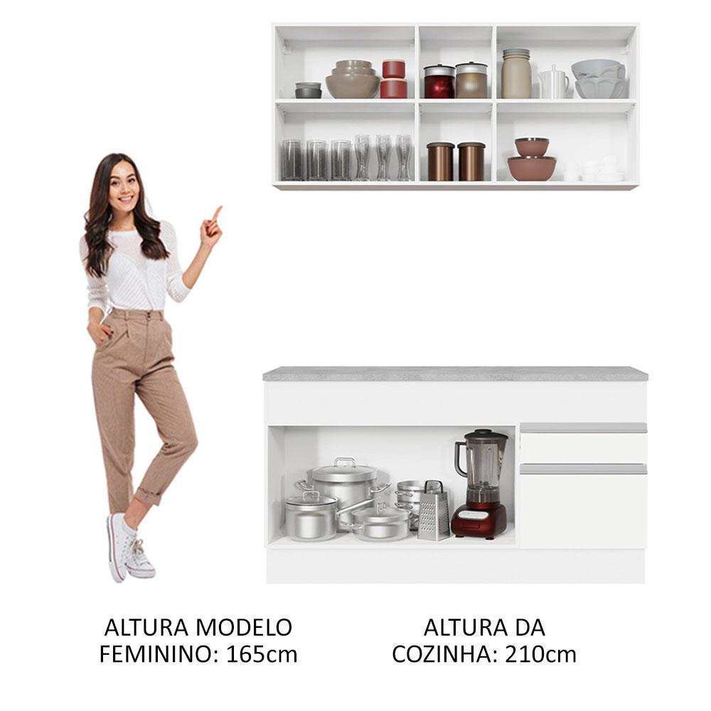Cozinha Compacta Madesa Glamy 150001 com Armário e Balcão (Com Tampo) - Branco