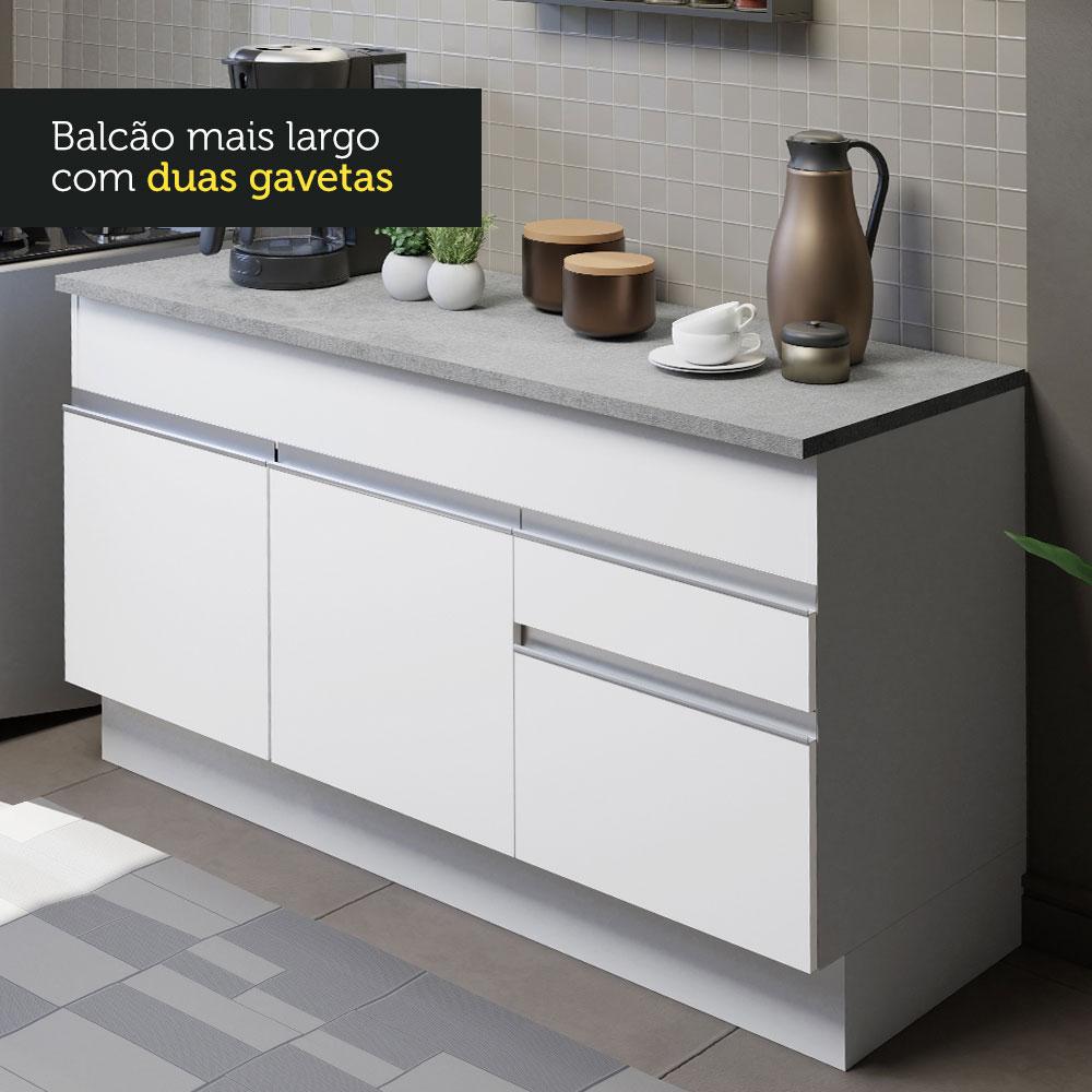 Cozinha Compacta Madesa Glamy 150001 com Armário e Balcão (Com Tampo) - Branco