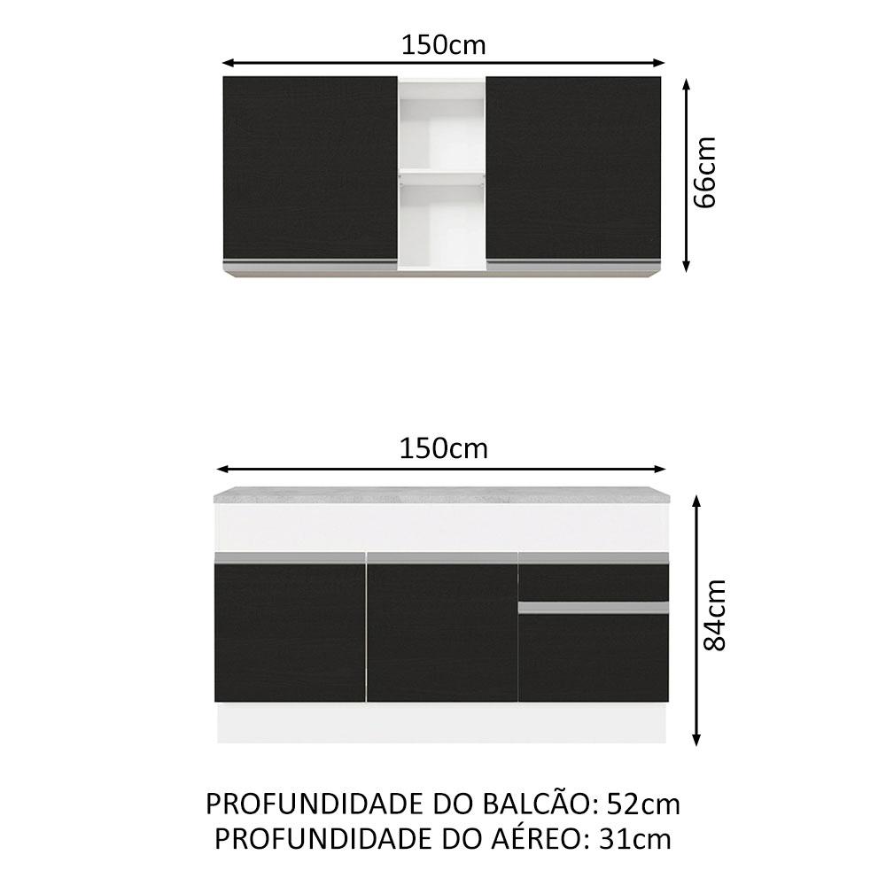 Cozinha Compacta Madesa Glamy 150001 com Armário e Balcão (Com Tampo) - Branco/Preto