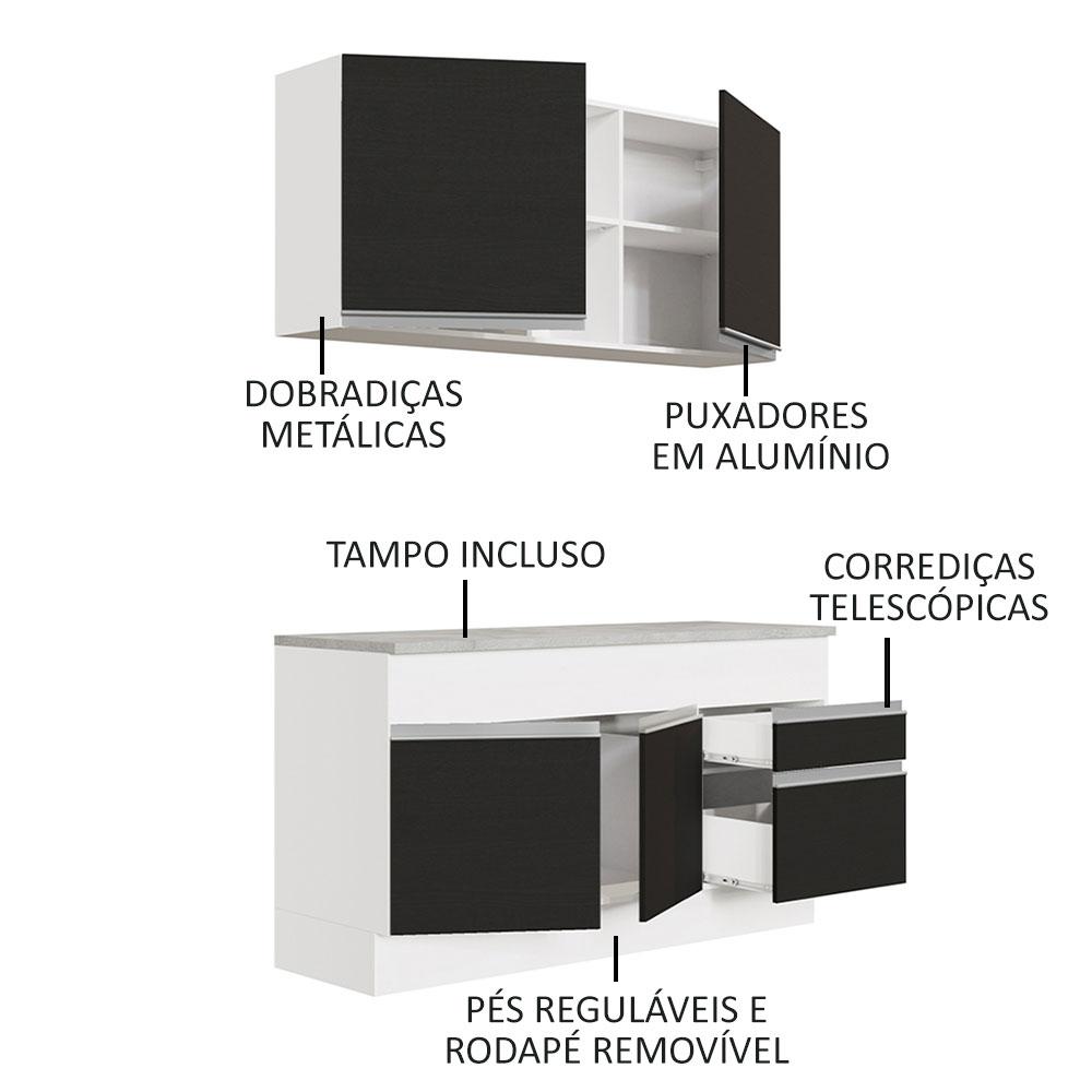 Cozinha Compacta Madesa Glamy 150001 com Armário e Balcão (Com Tampo) - Branco/Preto