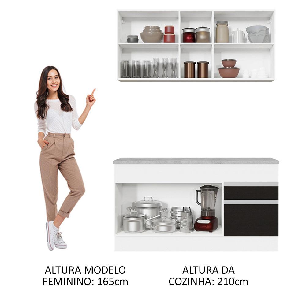 Cozinha Compacta Madesa Glamy 150001 com Armário e Balcão (Com Tampo) - Branco/Preto