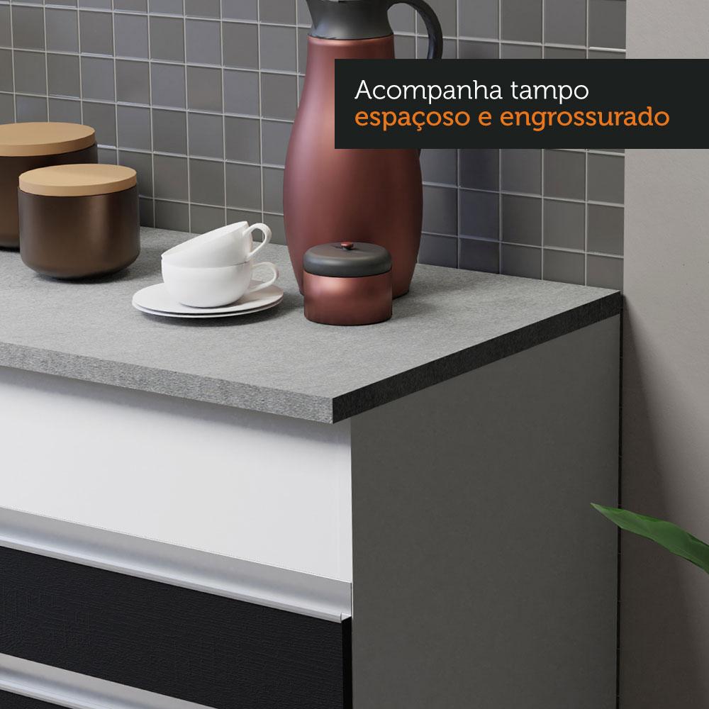 Cozinha Compacta Madesa Glamy 150001 com Armário e Balcão (Com Tampo) - Branco/Preto