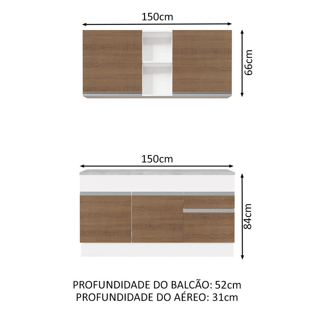 Cozinha Compacta Madesa Glamy 150001 com Armário e Balcão (Com Tampo) - Branco/Rustic