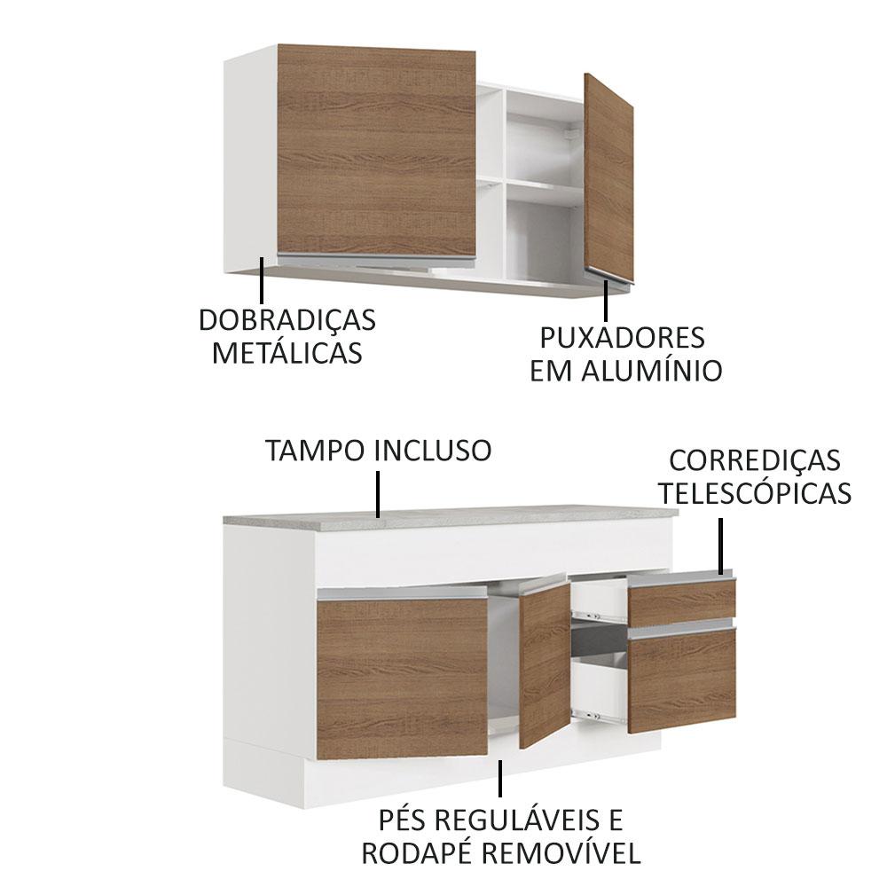 Cozinha Compacta Madesa Glamy 150001 com Armário e Balcão (Com Tampo) - Branco/Rustic