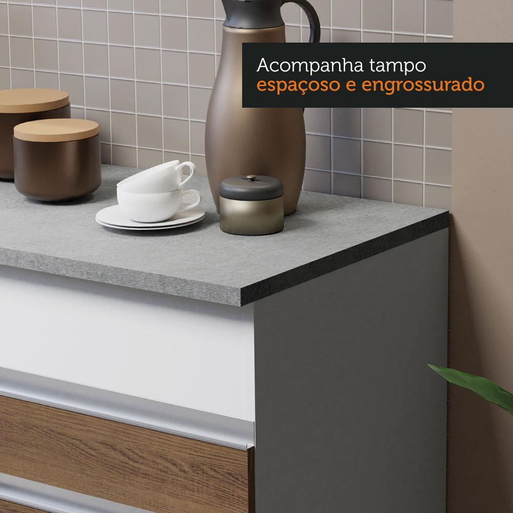 Cozinha Compacta Madesa Glamy 150001 com Armário e Balcão (Com Tampo) - Branco/Rustic