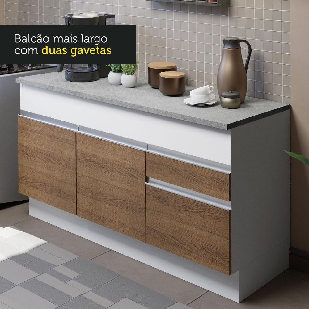 Cozinha Compacta Madesa Glamy 150001 com Armário e Balcão (Com Tampo) - Branco/Rustic