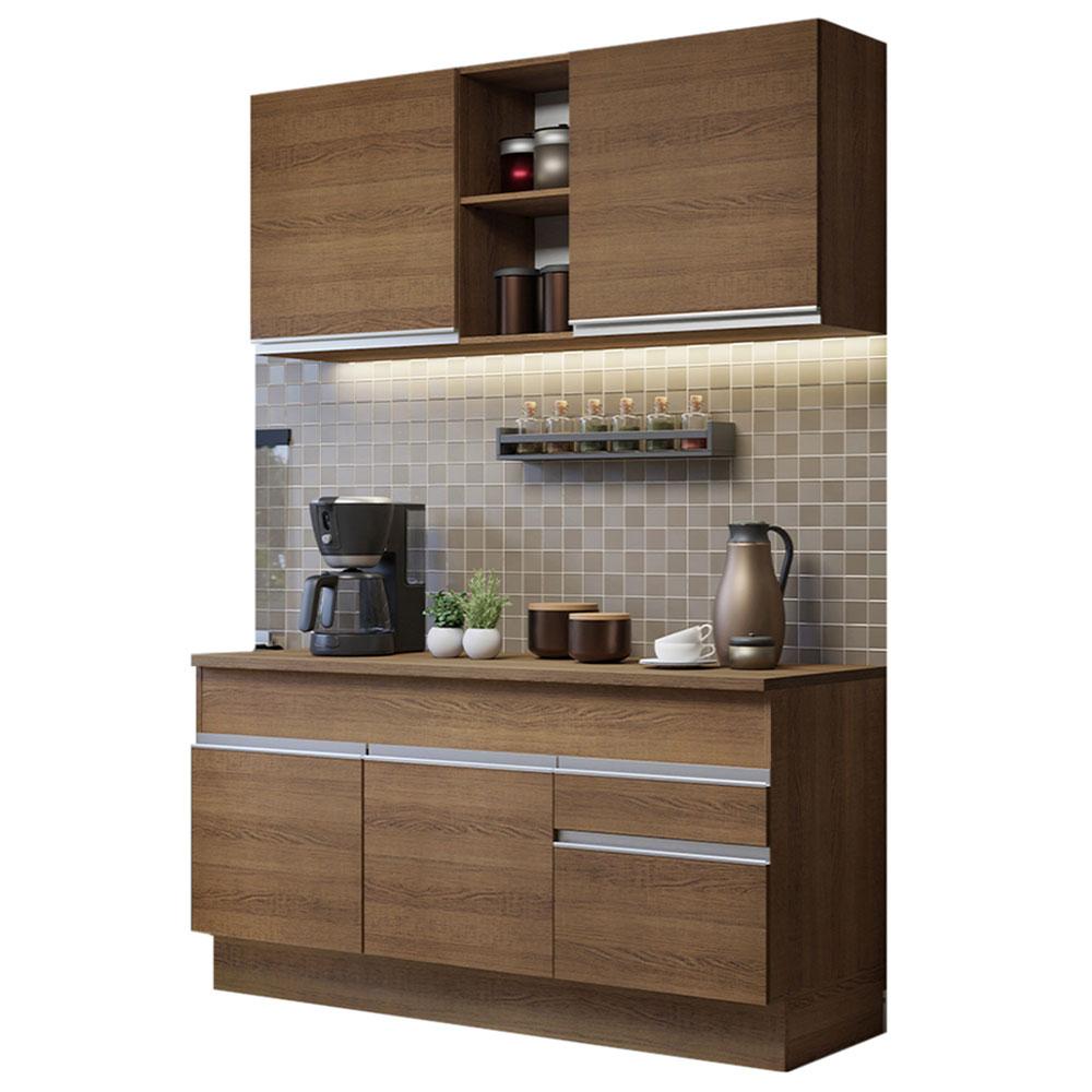 Cozinha Compacta Madesa Glamy 150001 com Armário e Balcão (Com Tampo) - Rustic