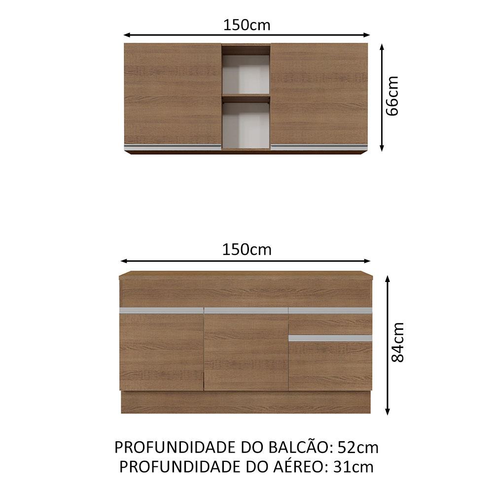 Cozinha Compacta Madesa Glamy 150001 com Armário e Balcão (Com Tampo) - Rustic