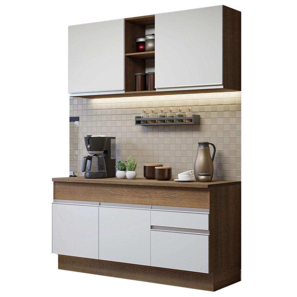 Cozinha Compacta Madesa Glamy 150001 com Armário e Balcão (Com Tampo) - Rustic/Branco