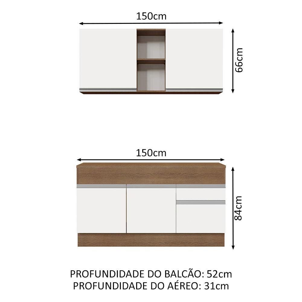 Cozinha Compacta Madesa Glamy 150001 com Armário e Balcão (Com Tampo) - Rustic/Branco