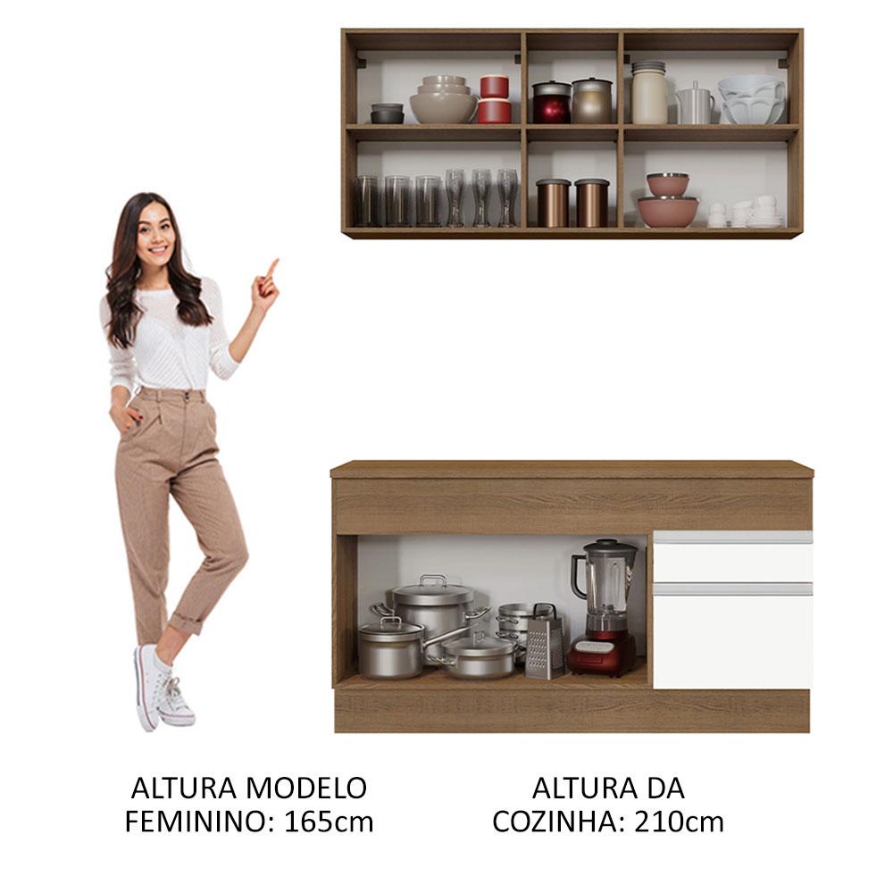 Cozinha Compacta Madesa Glamy 150001 com Armário e Balcão (Com Tampo) - Rustic/Branco