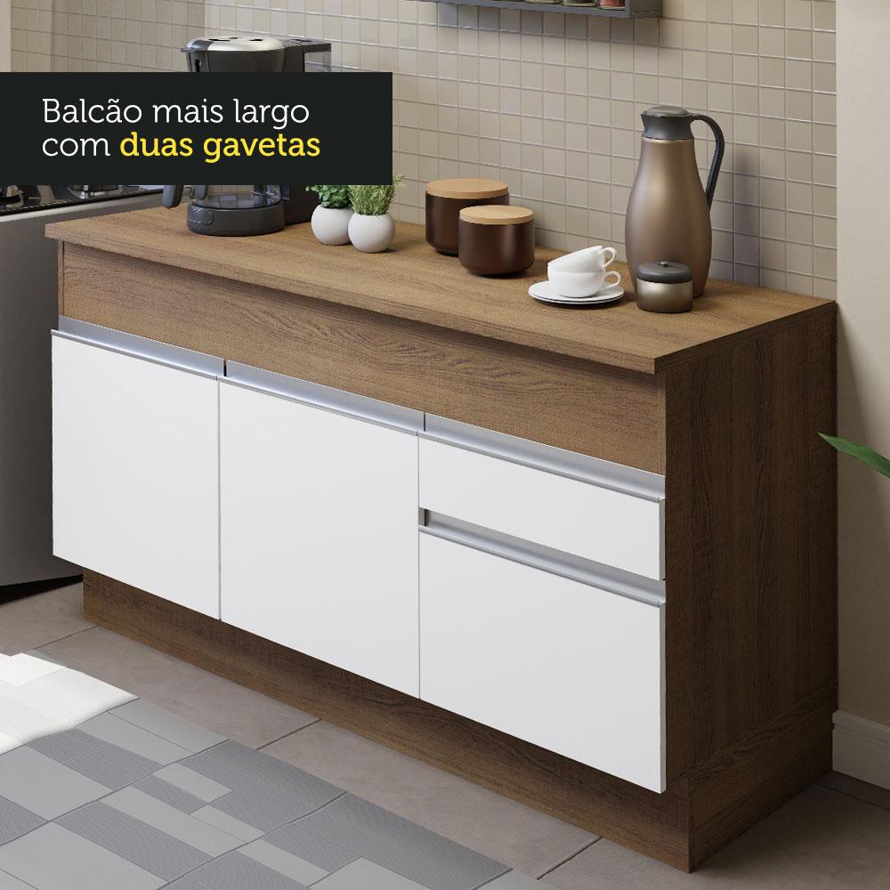 Cozinha Compacta Madesa Glamy 150001 com Armário e Balcão (Com Tampo) - Rustic/Branco
