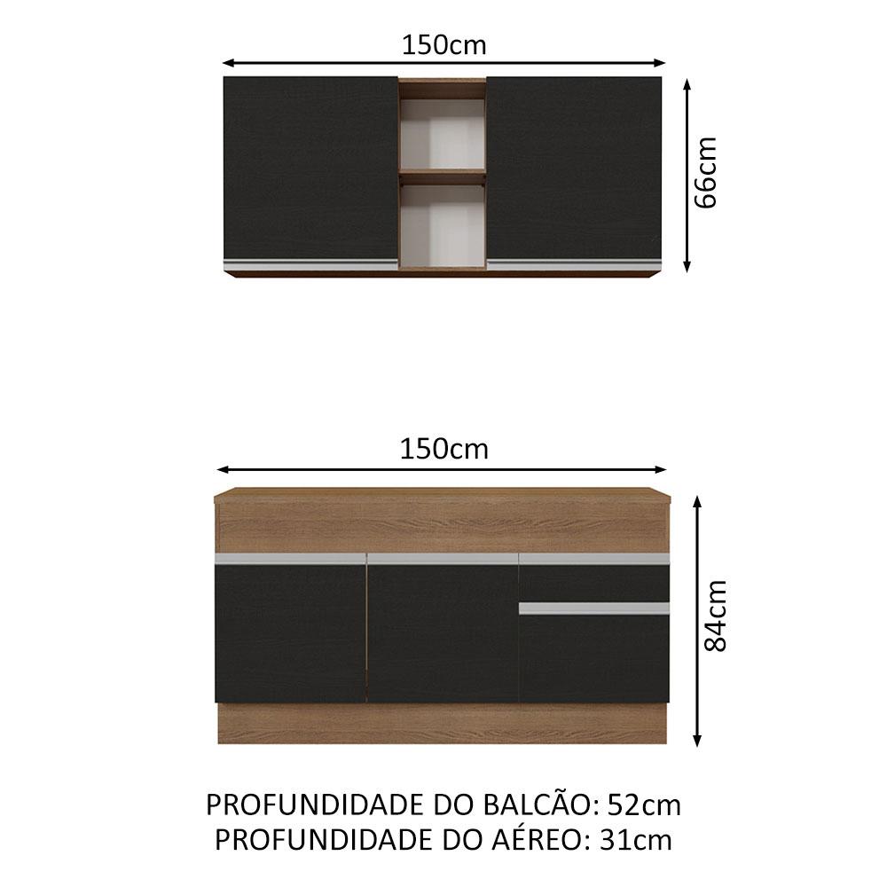 Cozinha Compacta Madesa Glamy 150001 com Armário e Balcão (Com Tampo) - Rustic/Preto