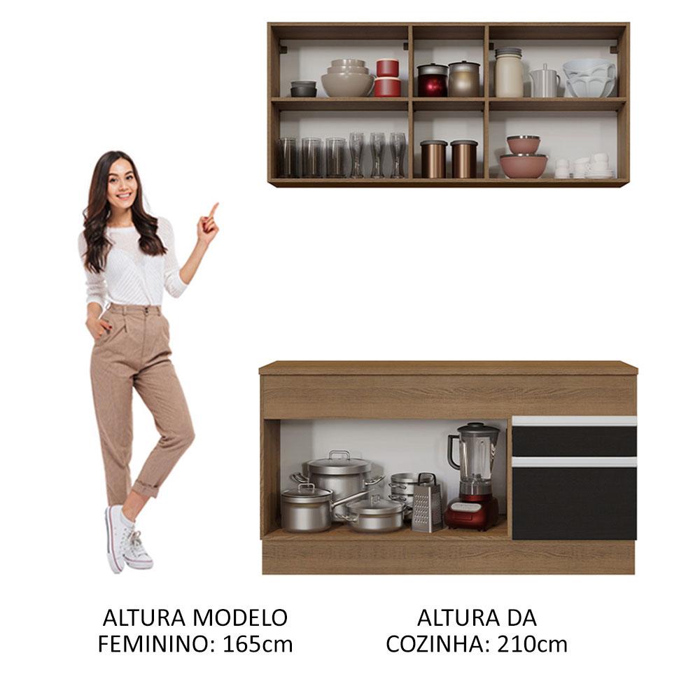 Cozinha Compacta Madesa Glamy 150001 com Armário e Balcão (Com Tampo) - Rustic/Preto