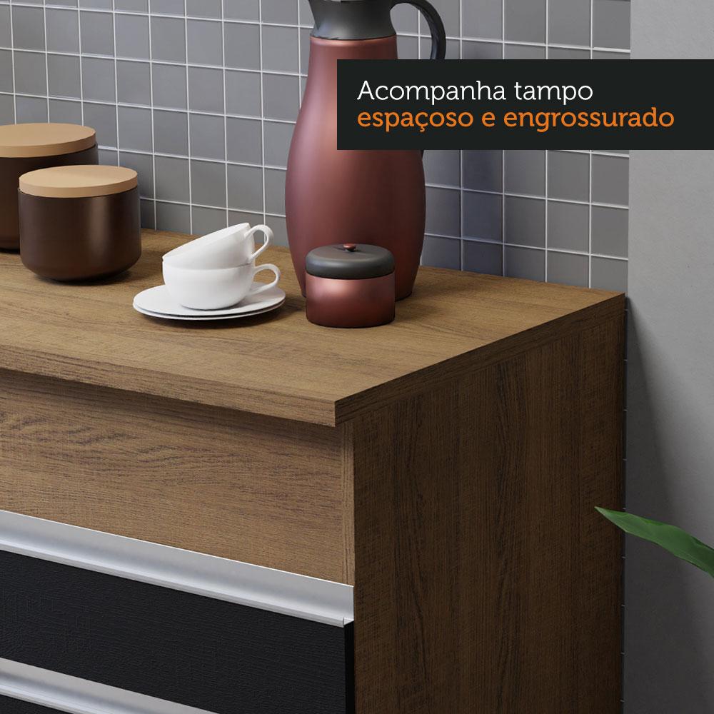 Cozinha Compacta Madesa Glamy 150001 com Armário e Balcão (Com Tampo) - Rustic/Preto