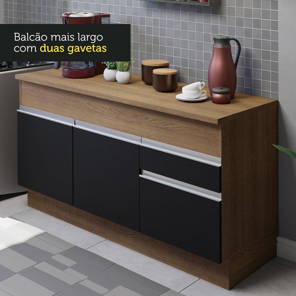 Cozinha Compacta Madesa Glamy 150001 com Armário e Balcão (Com Tampo) - Rustic/Preto