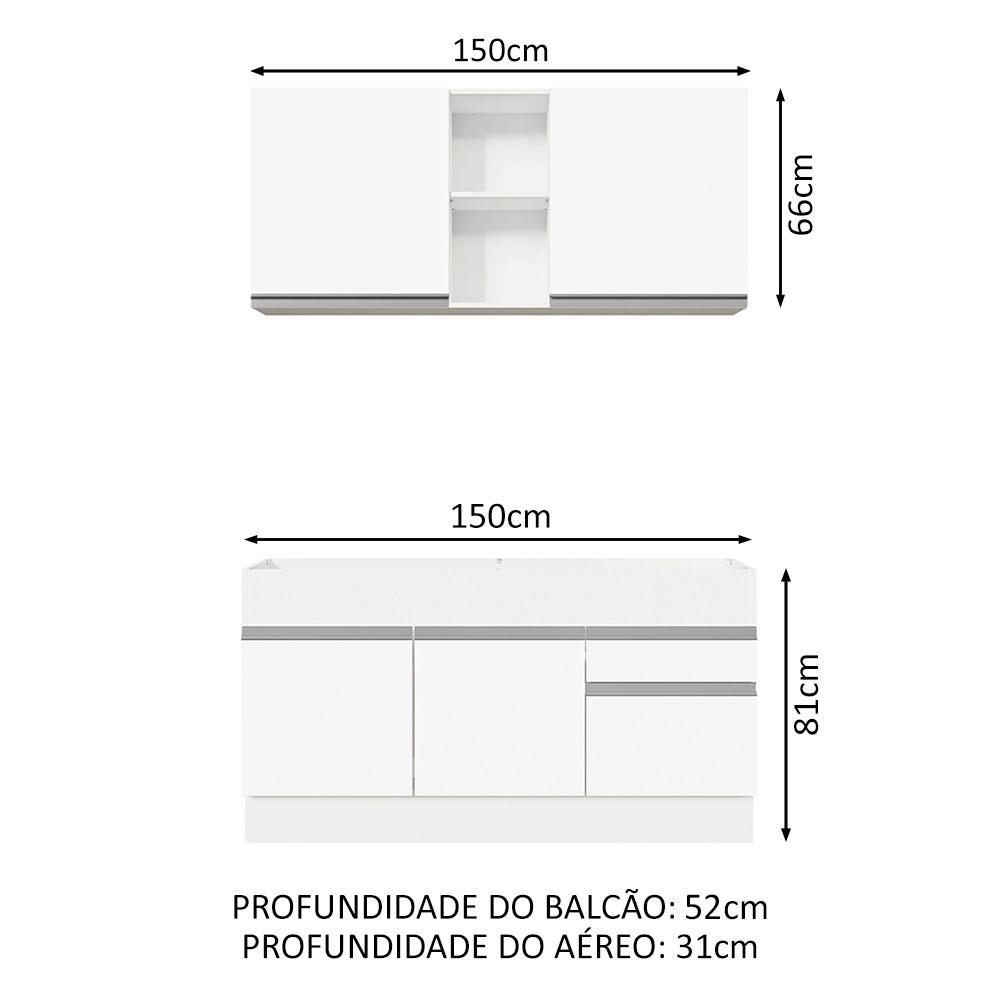 Cozinha Compacta Madesa Glamy 150002 com Armário e Balcão (Sem Tampo e Pia) - Branco