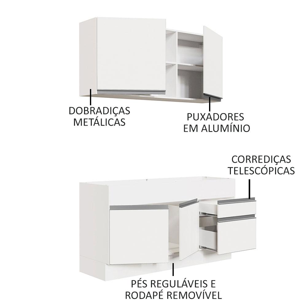 Cozinha Compacta Madesa Glamy 150002 com Armário e Balcão (Sem Tampo e Pia) - Branco