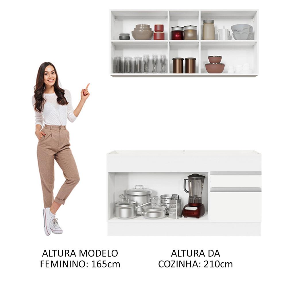 Cozinha Compacta Madesa Glamy 150002 com Armário e Balcão (Sem Tampo e Pia) - Branco