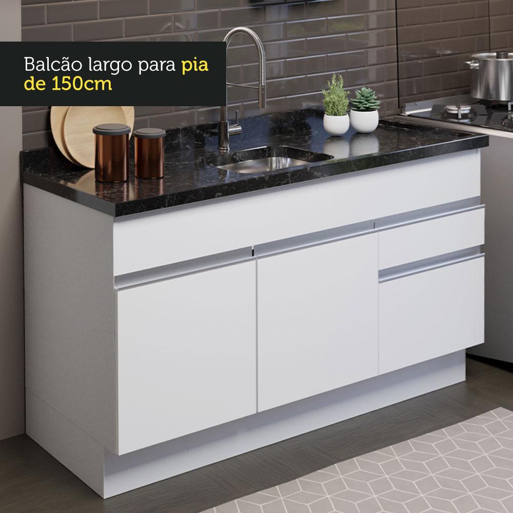 Cozinha Compacta Madesa Glamy 150002 com Armário e Balcão (Sem Tampo e Pia) - Branco