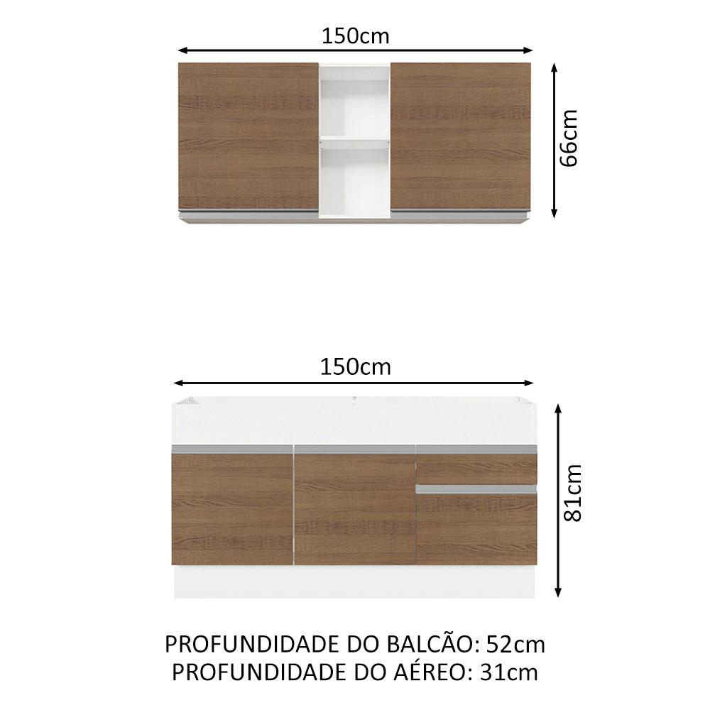 Cozinha Compacta Madesa Glamy 150002 com Armário e Balcão (Sem Tampo e Pia) - Branco/Rustic