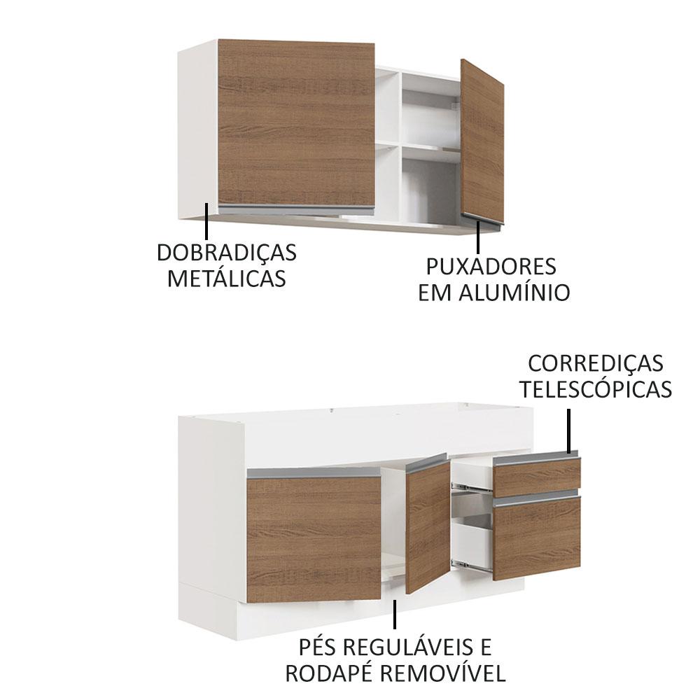 Cozinha Compacta Madesa Glamy 150002 com Armário e Balcão (Sem Tampo e Pia) - Branco/Rustic