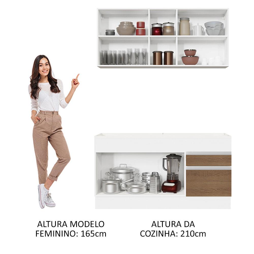 Cozinha Compacta Madesa Glamy 150002 com Armário e Balcão (Sem Tampo e Pia) - Branco/Rustic