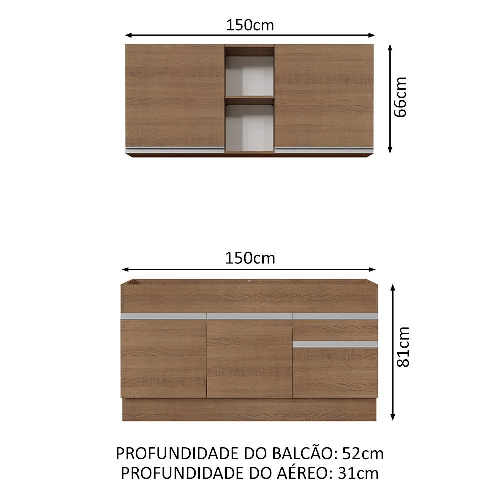Cozinha Compacta Madesa Glamy 150002 com Armário e Balcão (Sem Tampo e Pia) - Rustic