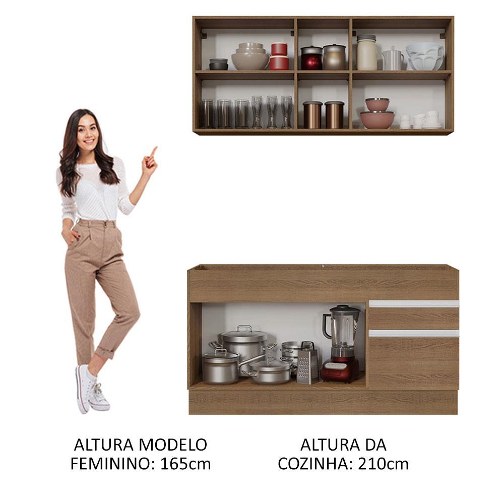 Cozinha Compacta Madesa Glamy 150002 com Armário e Balcão (Sem Tampo e Pia) - Rustic
