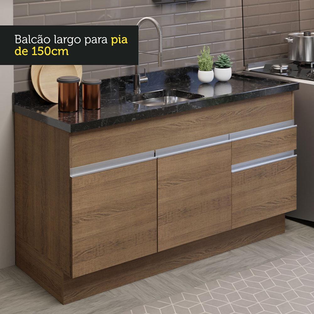 Cozinha Compacta Madesa Glamy 150002 com Armário e Balcão (Sem Tampo e Pia) - Rustic