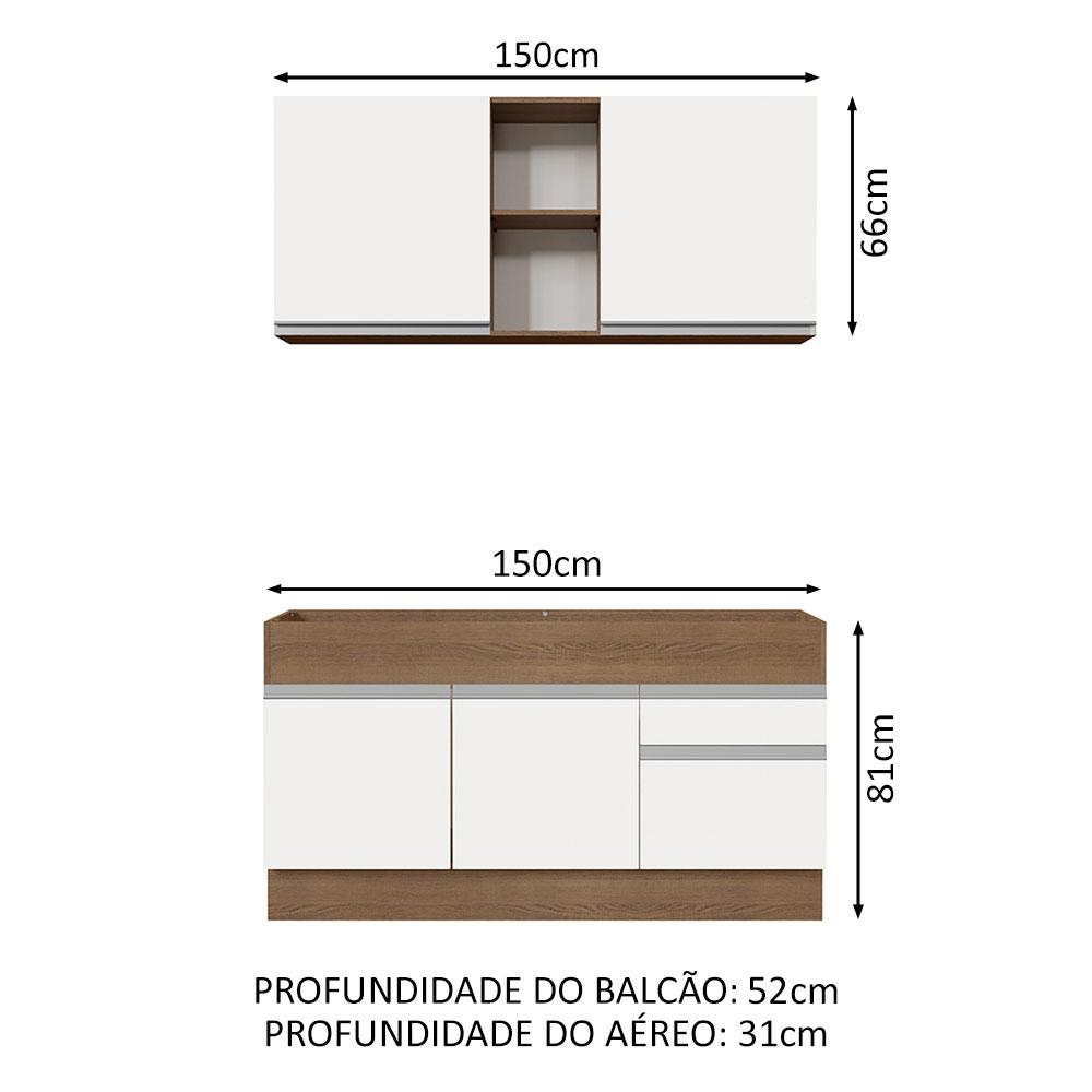 Cozinha Compacta Madesa Glamy 150002 com Armário e Balcão (Sem Tampo e Pia) - Rustic/Branco