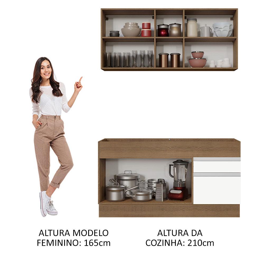 Cozinha Compacta Madesa Glamy 150002 com Armário e Balcão (Sem Tampo e Pia) - Rustic/Branco