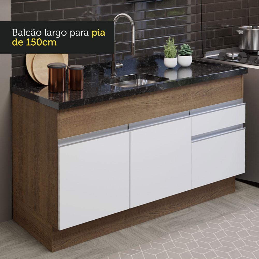 Cozinha Compacta Madesa Glamy 150002 com Armário e Balcão (Sem Tampo e Pia) - Rustic/Branco