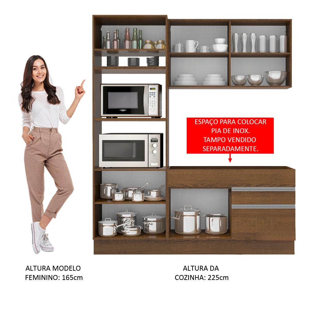 Cozinha Compacta Madesa Helen 6 Portas 2 Gavetas (Sem Tampo e Pia) - Rustic/Crema
