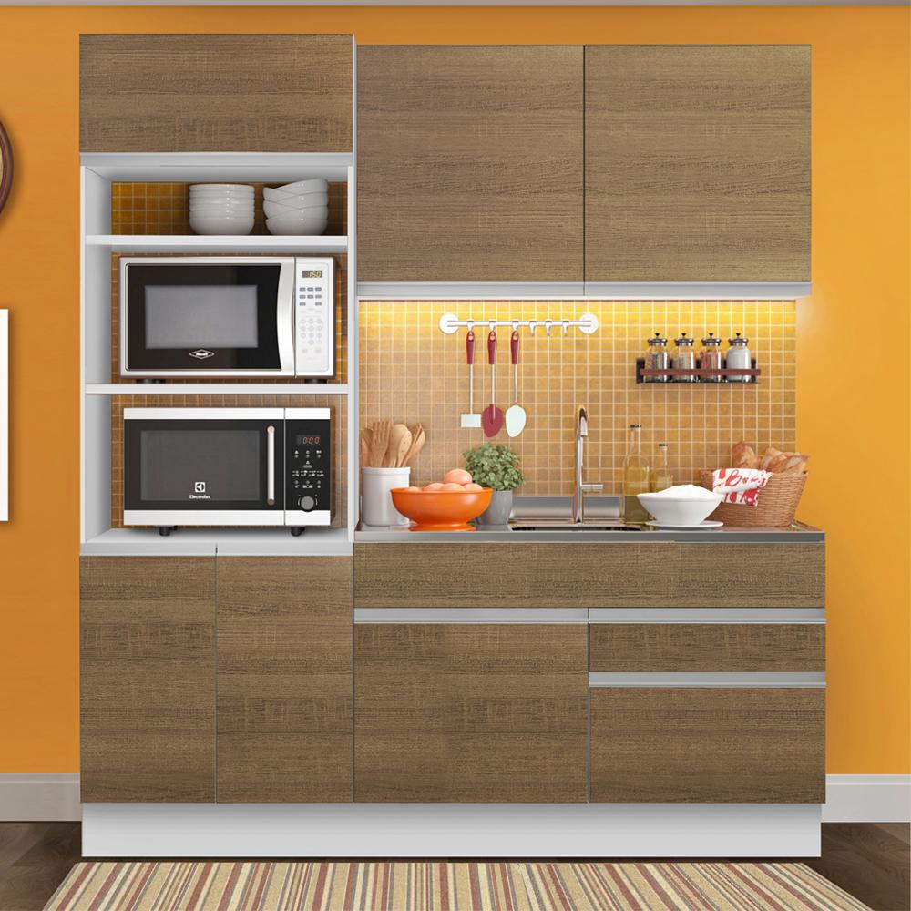 Cozinha Compacta Madesa Lívia 6 Portas 2 Gavetas (Sem Tampo e Pia) - Branco/Rustic