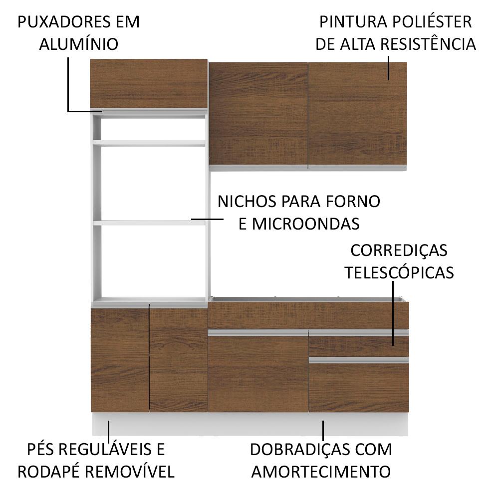 Cozinha Compacta Madesa Lívia 6 Portas 2 Gavetas (Sem Tampo e Pia) - Branco/Rustic