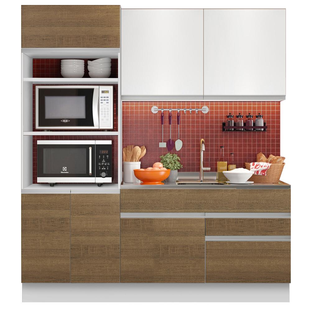 Cozinha Compacta Madesa Lívia 6 Portas 2 Gavetas (Sem Tampo e Pia) - Branco/Rustic/Branco