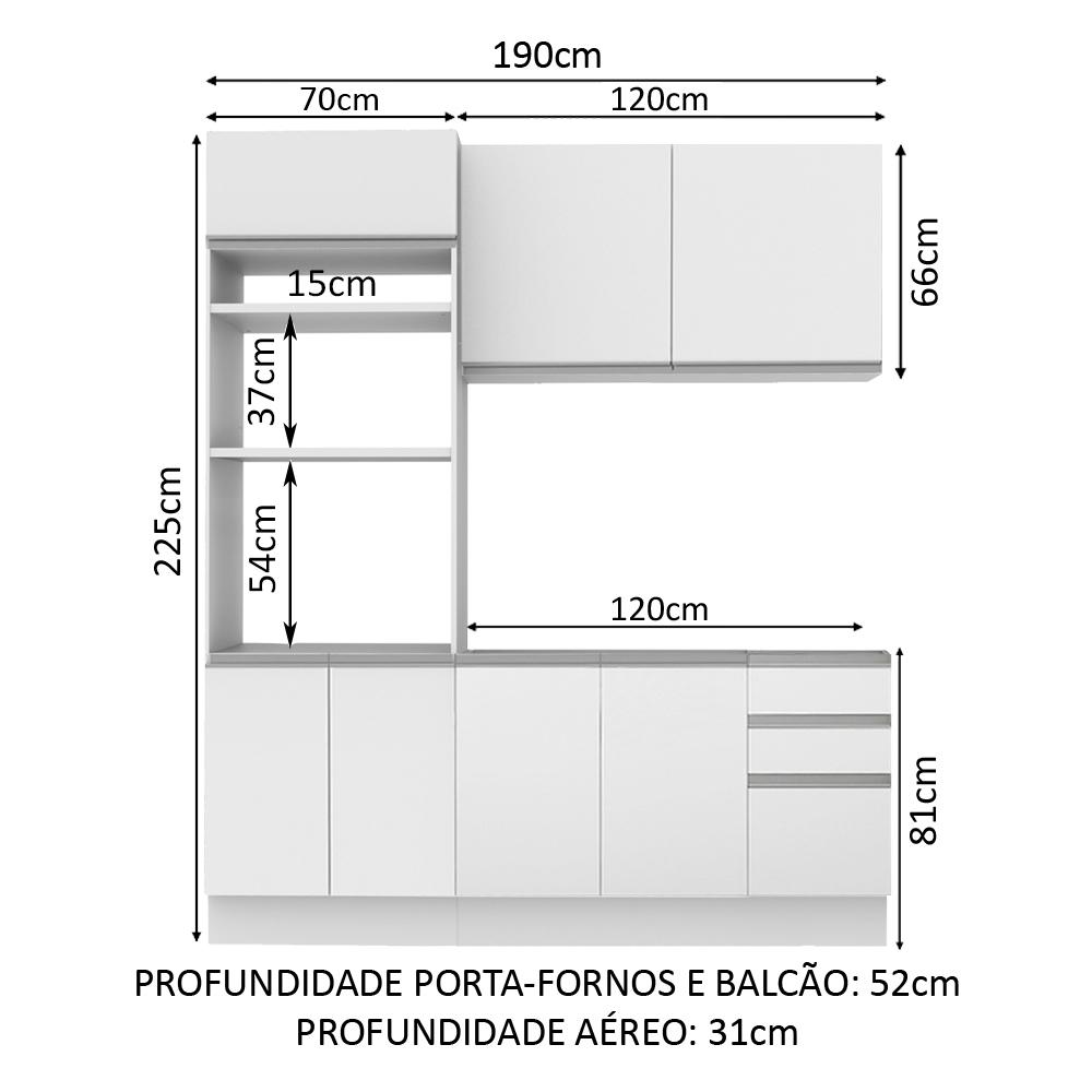 Cozinha Compacta Madesa Laura 7 Portas 3 Gavetas (Sem Tampo e Pia) - Branco