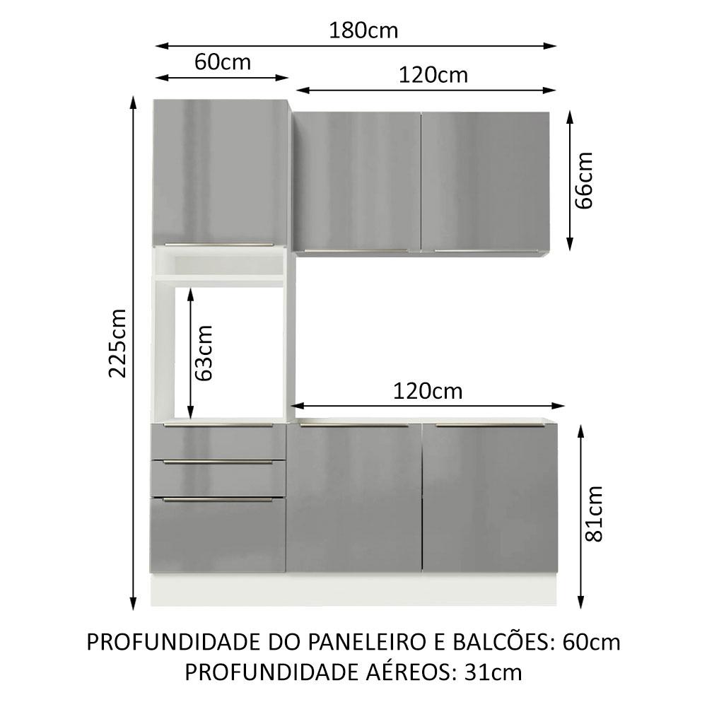 Cozinha Compacta Madesa Lux com Armário e Balcão 5 Portas 3 Gavetas - Branco/Cinza