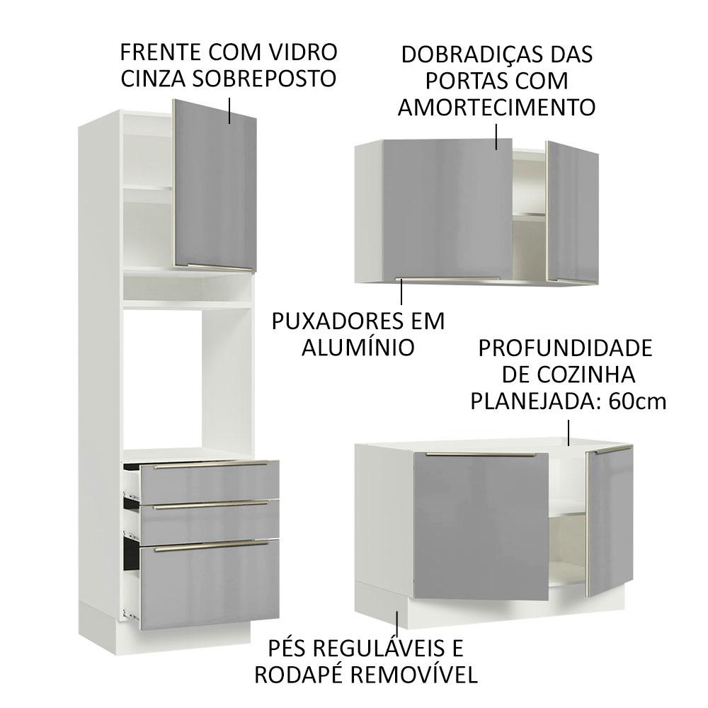 Cozinha Compacta Madesa Lux com Armário e Balcão 5 Portas 3 Gavetas - Branco/Cinza