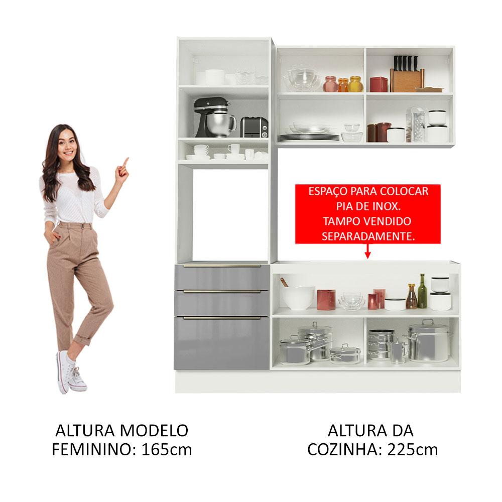Cozinha Compacta Madesa Lux com Armário e Balcão 5 Portas 3 Gavetas - Branco/Cinza